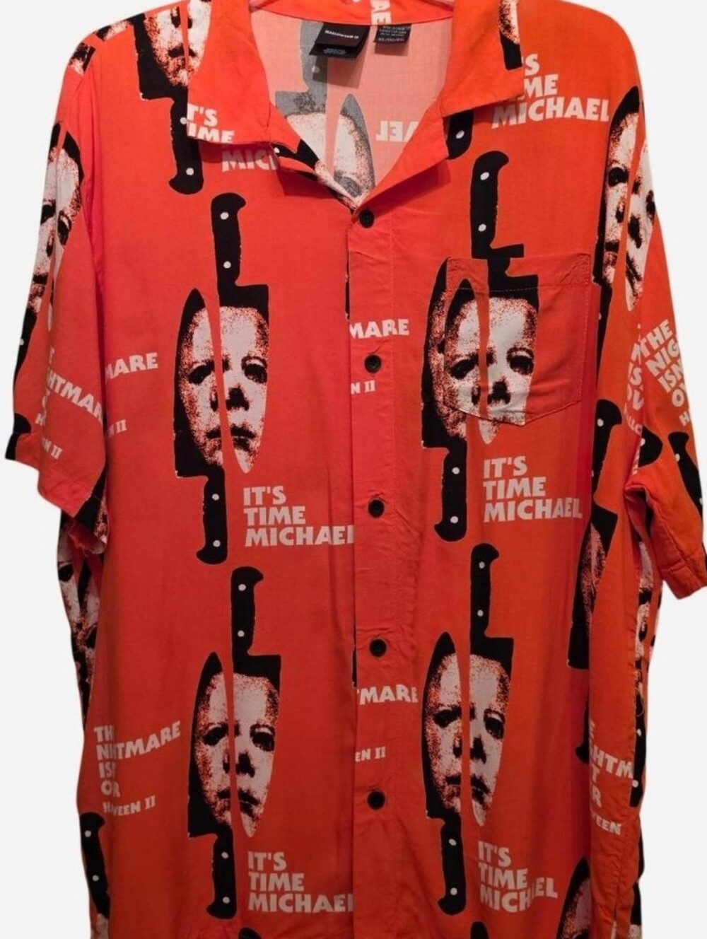 New! Halloween II Michael Myers Orange collared button-up shirt by Mad Engine,XL